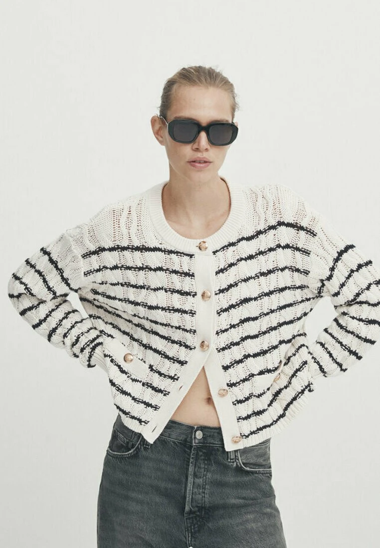Massimo Dutti Striped Cable - Cardigan - Beige 6 Massimo Dutti Striped Cable - Cardigan - Beige - Image 4