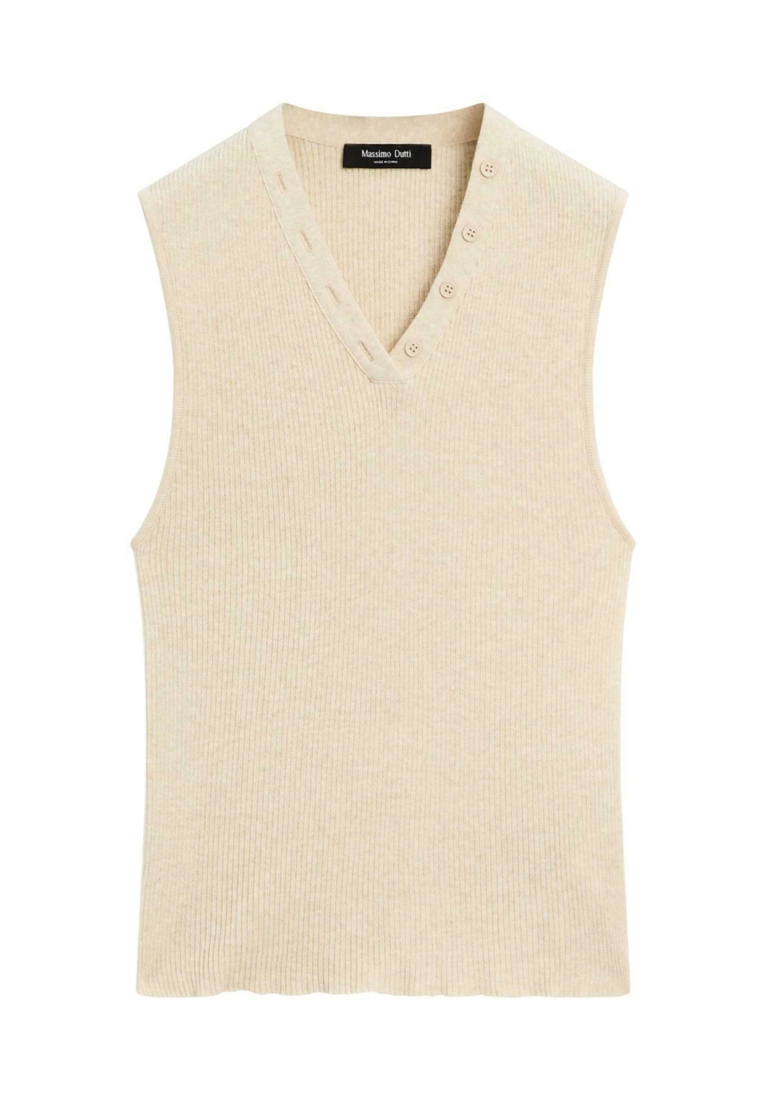 Massimo Dutti V-NECK RIBBED WITH COLLAR DETAIL - Top - Beige 9 Massimo Dutti V-NECK RIBBED WITH COLLAR DETAIL - Top - Beige - Image 7
