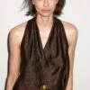 Massimo Dutti HALTER TOP - Top - Brown