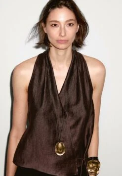 Massimo Dutti HALTER TOP - Top - Brown