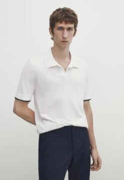 Massimo Dutti Contrast Short Sleeve- Polo Shirt - White