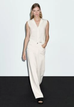 Massimo Dutti CROPPED MOCK TURTLENECK - Cardigan - Beige