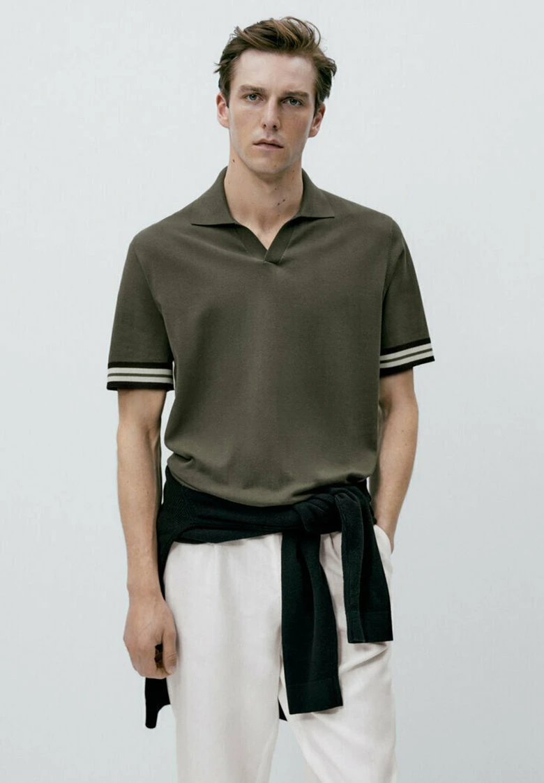 Massimo Dutti Contrast Short Sleeve - Polo Shirt - Khaki 3 Massimo Dutti Contrast Short Sleeve - Polo Shirt - Khaki