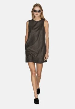 Massimo Dutti HERRINGBONE MINI WITH POCKETS - Day Dress - Mottled Dark Brown