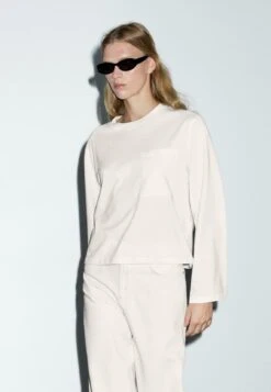 Massimo Dutti OVERSIZE LONG SLEEVE WITH POCKET DETAILS - Long Sleeved Top - White