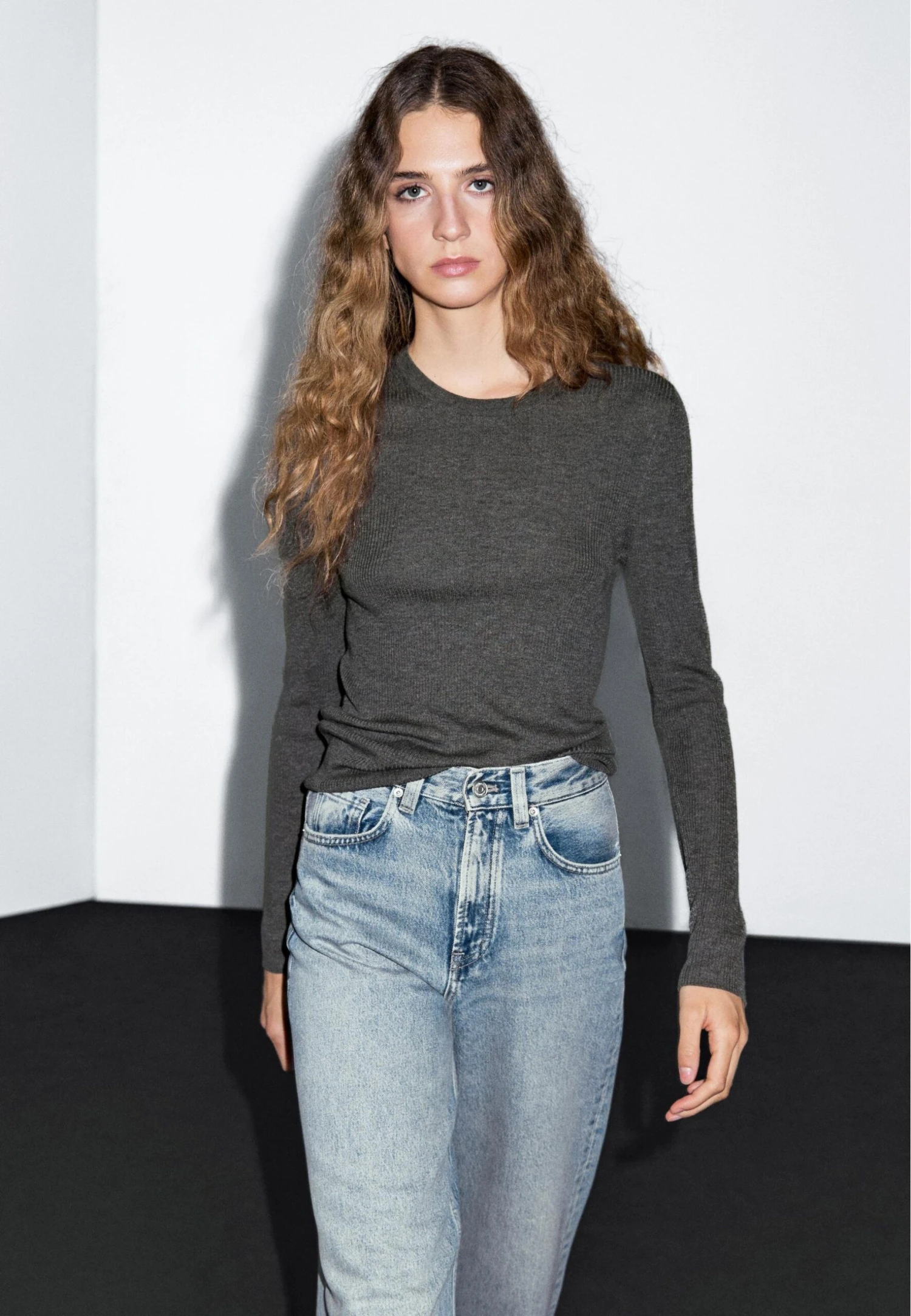 Massimo Dutti RIBBED CREW NECK - Jumper - Dark Grey 3 Massimo Dutti RIBBED CREW NECK - Jumper - Dark Grey