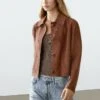 Massimo Dutti CROPPED WITH BUTTONS - Leather Jacket - Mottled Brown -Massimo Dutti Shop 4d8970b47a424d9b86117196db785fd1