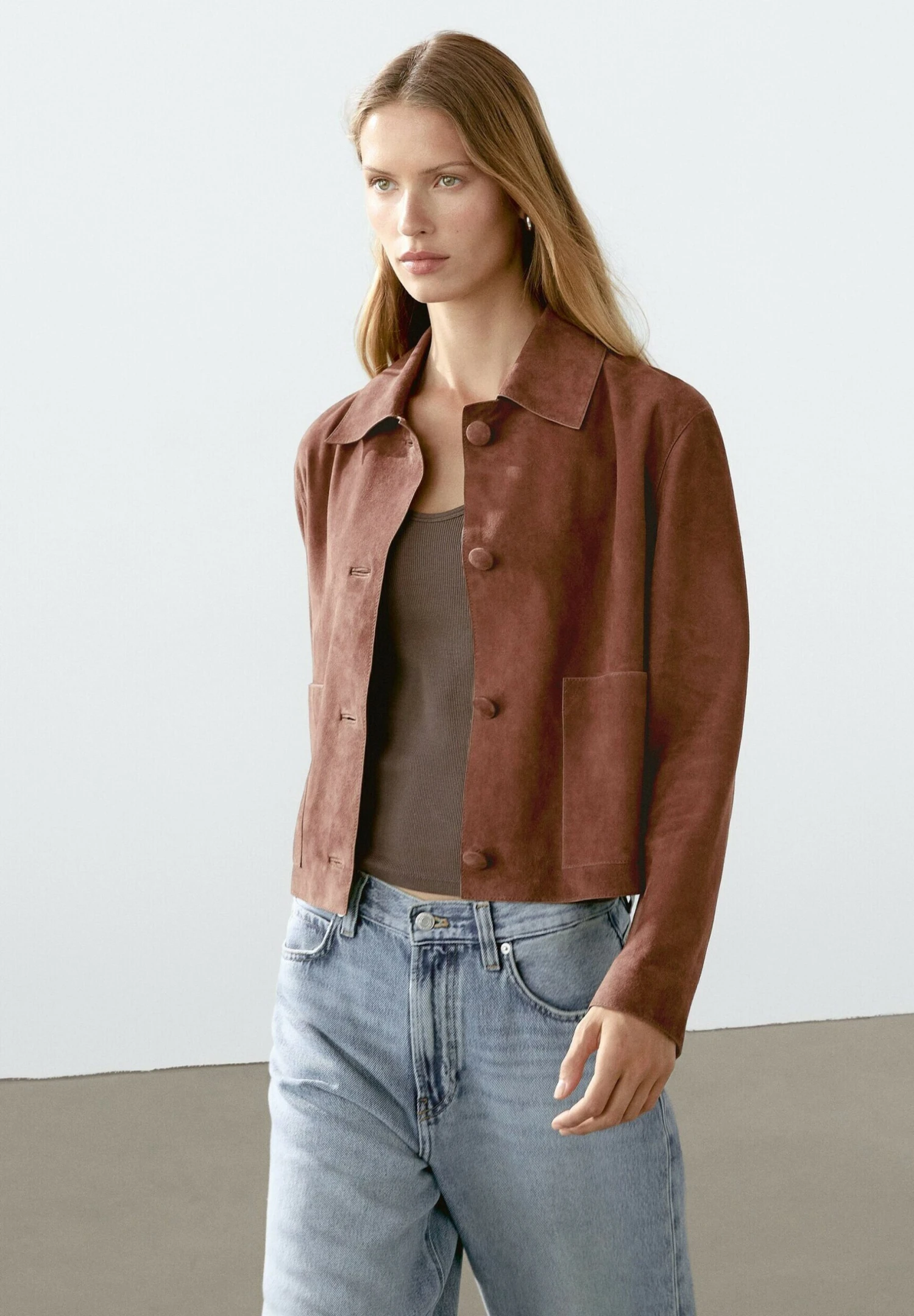 Massimo Dutti CROPPED WITH BUTTONS - Leather Jacket - Mottled Brown 3 Massimo Dutti CROPPED WITH BUTTONS - Leather Jacket - Mottled Brown