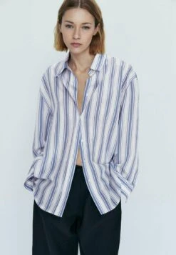 Massimo Dutti With Stripes- Button-Down Blouse - Light Blue