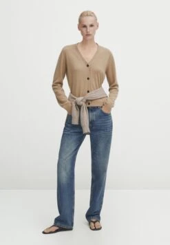 Massimo Dutti V-Neck- Cardigan - Mottled Light Brown