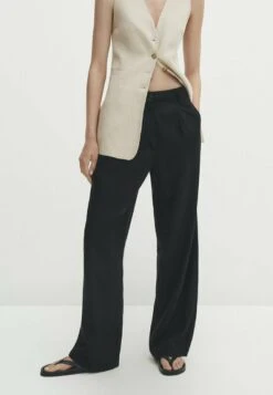 Massimo Dutti Flowing With Darts - Trousers - Black