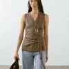 Massimo Dutti CROSSOVER V-NECK - Top - Brown