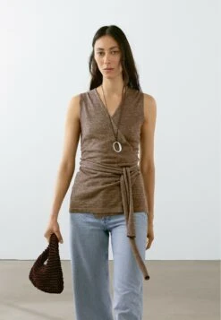 Massimo Dutti CROSSOVER V-NECK - Top - Brown