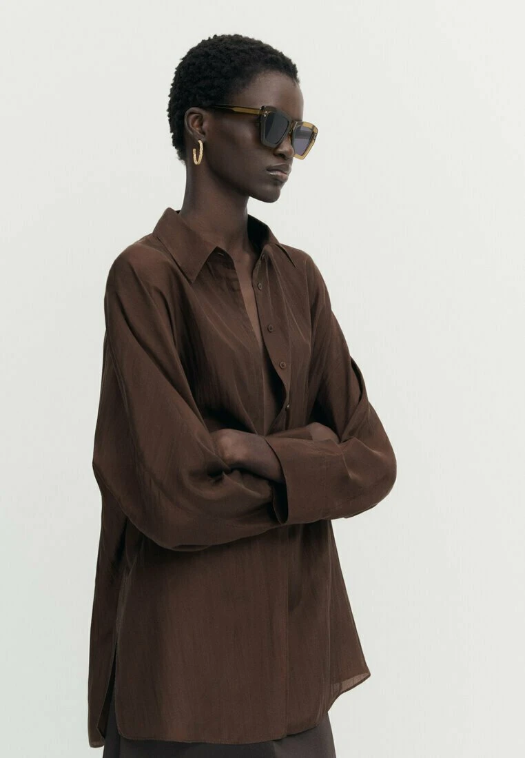 Massimo Dutti Habotai- Button-Down Blouse - Mottled Brown 3 Massimo Dutti Habotai- Button-Down Blouse - Mottled Brown