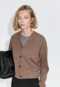 Massimo Dutti V-NECK BUTTONED KNIT - Cardigan - Brown