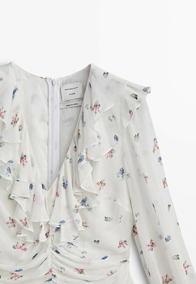 Massimo Dutti Studio - Long Floral Print With Ruffles - Maxi Dress - White 12 Massimo Dutti Studio - Long Floral Print With Ruffles - Maxi Dress - White - Image 10