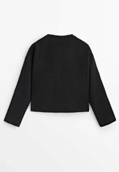 Massimo Dutti Cropped Textured- Summer Jacket - Black -Massimo Dutti Shop 4ff5dfee41554cf09f7abfdab6f94f58