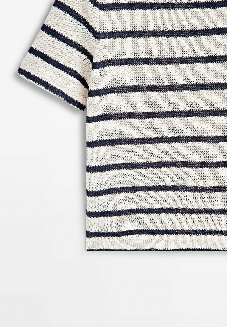 Massimo Dutti Textured Striped Blend - Print T-Shirt - Beige 9 Massimo Dutti Textured Striped Blend - Print T-Shirt - Beige - Image 7