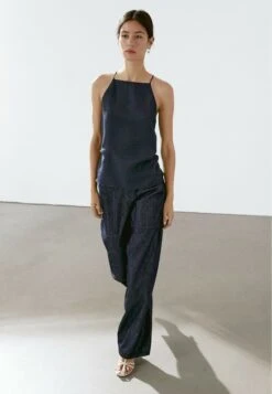 Massimo Dutti HALTER TOP WITH STRAIGHT NECKLINE - Top - Mottled Dark Blue