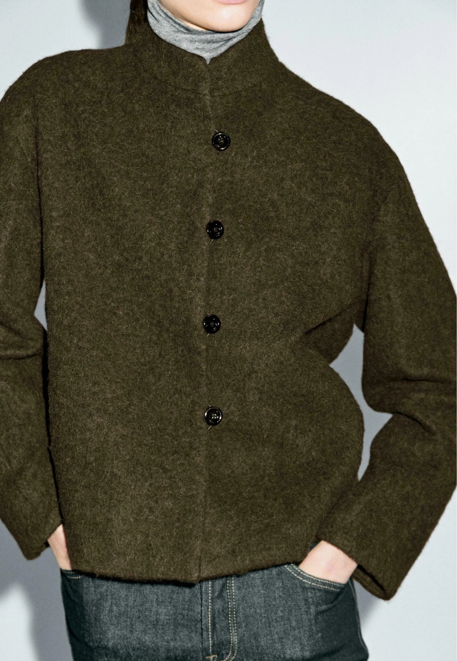 Massimo Dutti SHORT ALPACA - Cardigan - Khaki 5 Massimo Dutti SHORT ALPACA - Cardigan - Khaki - Image 3