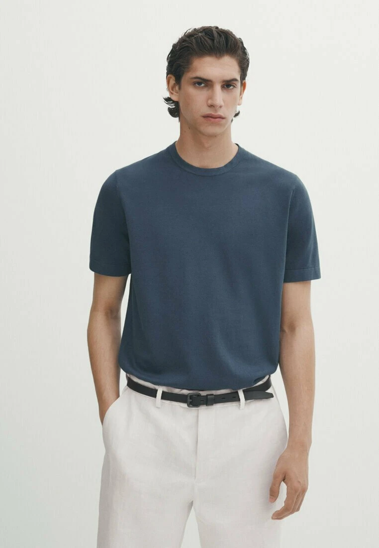 Massimo Dutti Short Sleeve - Basic T-Shirt - Mottled Dark Blue 3 Massimo Dutti Short Sleeve - Basic T-Shirt - Mottled Dark Blue