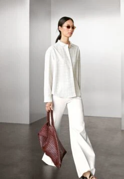 Massimo Dutti CHECK GARMENT WITH PINTUCKS - Button-down Blouse - Beige