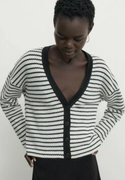 Massimo Dutti Textured Striped - Cardigan - White