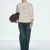Massimo Dutti STRIPED - Long Sleeved Top - Beige
