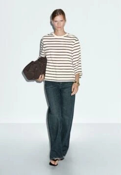 Massimo Dutti STRIPED - Long Sleeved Top - Beige