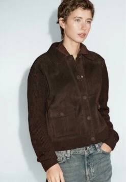 Massimo Dutti CONTRAST AND SHEEPSKIN - Summer Jacket - Dark Brown