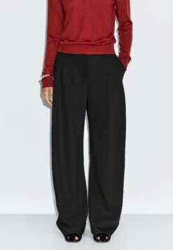 Massimo Dutti WIDE-LEG WITH SIDE POCKETS - Trousers - Black