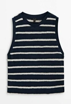 Massimo Dutti Textured Striped Crop - Top - Dark Blue -Massimo Dutti Shop 5163849e29314ba394abce51199475c9