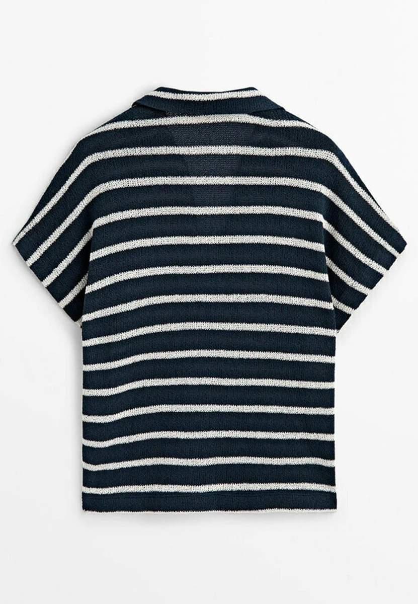 Massimo Dutti Blend Striped - Polo Shirt - Dark Blue 7 Massimo Dutti Blend Striped - Polo Shirt - Dark Blue - Image 5