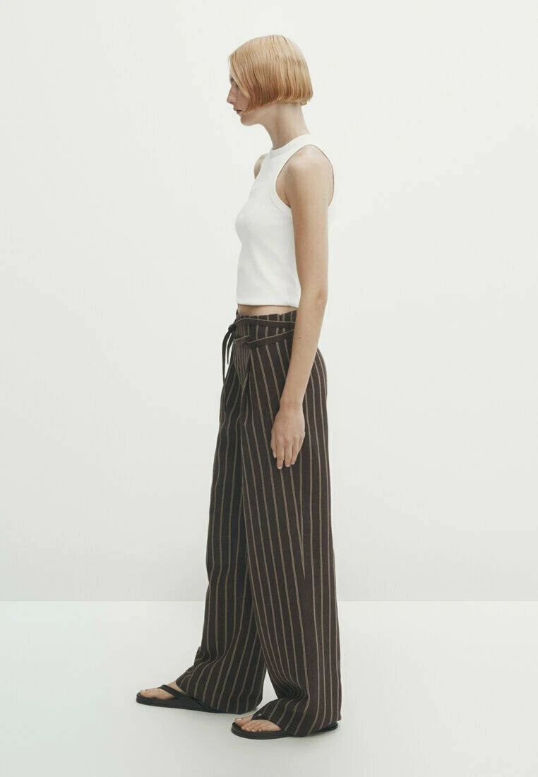 Massimo Dutti Striped With Tie Detail - Trousers - Brown 4 Massimo Dutti Striped With Tie Detail - Trousers - Brown - Image 2