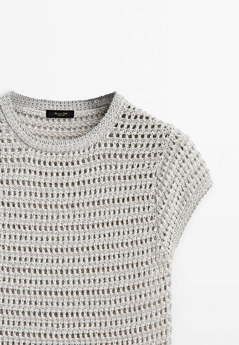 Massimo Dutti Shimmery Thread Open - Basic T-Shirt - Grey 9 Massimo Dutti Shimmery Thread Open - Basic T-Shirt - Grey - Image 7