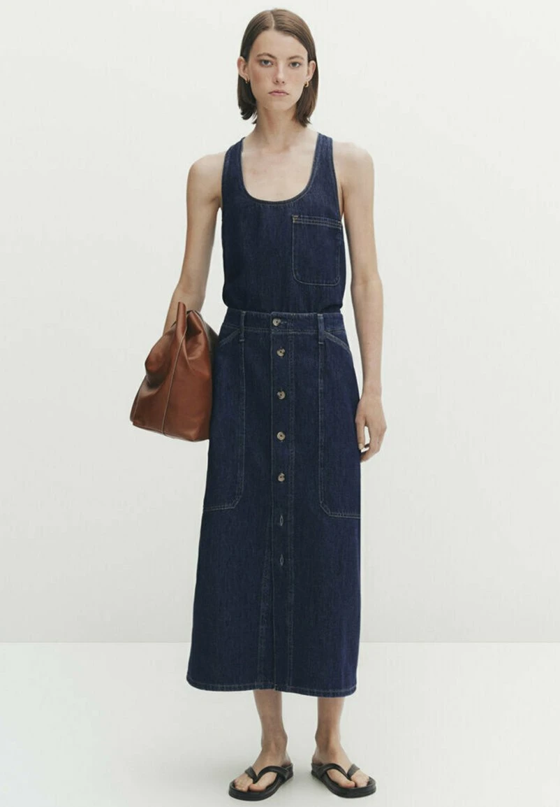 Massimo Dutti Carpenter Midi With Buttons - A-Line Skirt - Dark Blue 4 Massimo Dutti Carpenter Midi With Buttons - A-Line Skirt - Dark Blue - Image 2