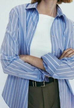 Massimo Dutti With Double Stripe- Button-Down Blouse - Blue -Massimo Dutti Shop 52d8147258f74342b55369e21afa5b36