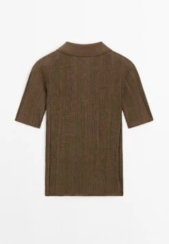 Massimo Dutti SHORT SLEEVE WITH RIBBED DETAIL - Polo Shirt - Brown -Massimo Dutti Shop 53472ce36d3c4ba3be10f9c5e35a1b39