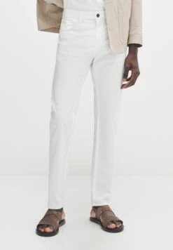 Massimo Dutti Slim Fit Textured Effect - Trousers - White