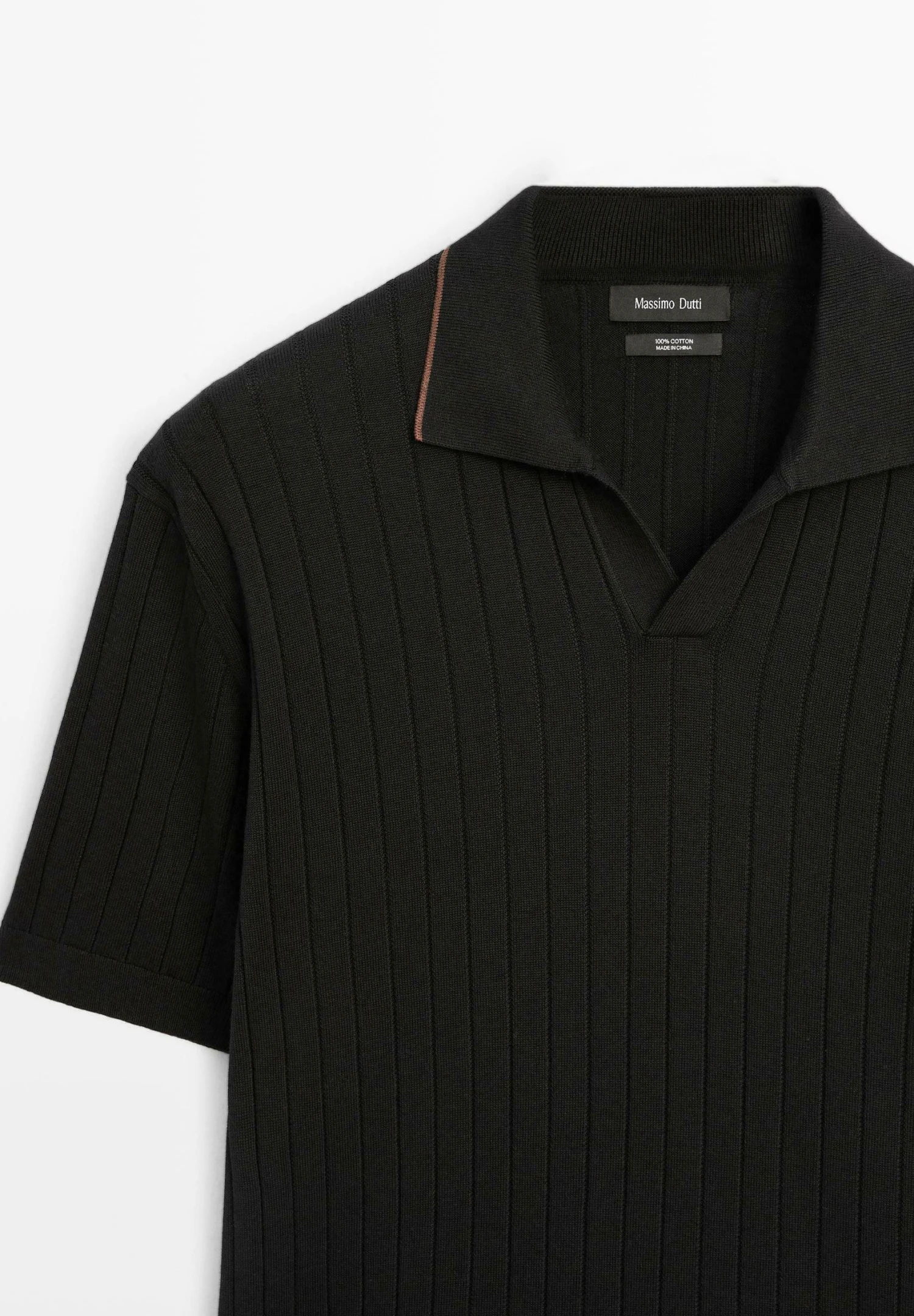 Massimo Dutti RIBBED - Polo Shirt - Black 8 Massimo Dutti RIBBED - Polo Shirt - Black - Image 6