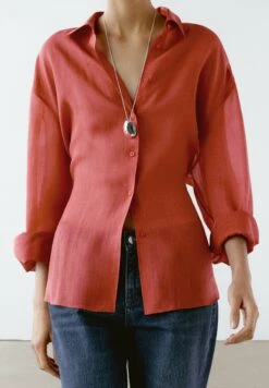 Massimo Dutti WIDE FLOWING LONG SLEEVE - Button-down Blouse - Bordeaux