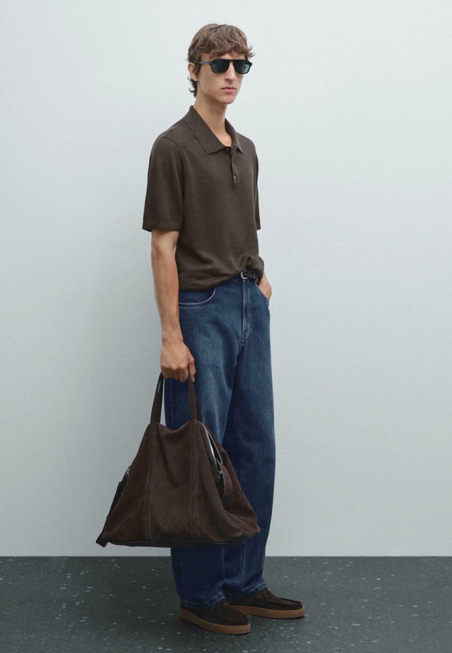 Massimo Dutti WIDE BUTTONED POLO COLLAR - Polo Shirt - Mottled Dark Grey 4 Massimo Dutti WIDE BUTTONED POLO COLLAR - Polo Shirt - Mottled Dark Grey - Image 2