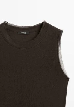 Massimo Dutti SLEEVELESS WITH DOUBLE PIPING - Basic T-shirt - Mottled Dark Brown -Massimo Dutti Shop 547618d87b7a46e593f4983db49fac32