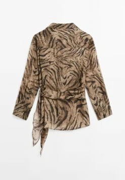 Massimo Dutti FLOWING JACQUARD KIMONO WITH RHINESTONE BUTTON - Blouse - Mottled Brown -Massimo Dutti Shop 5496ceada88b4bdeb0a3203a9e119dd4