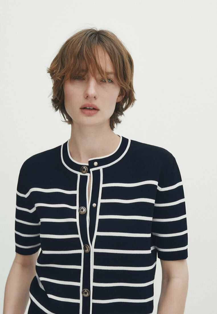 Massimo Dutti Striped Short Sleeve- Cardigan - Dark Blue 4 Massimo Dutti Striped Short Sleeve- Cardigan - Dark Blue - Image 2