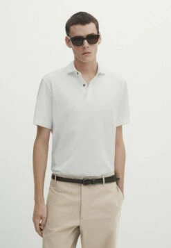 Massimo Dutti Short Sleeve Gassed- Polo Shirt - White