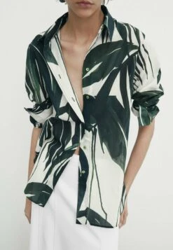 Massimo Dutti Palm Tree Print - Button-Down Blouse - Green