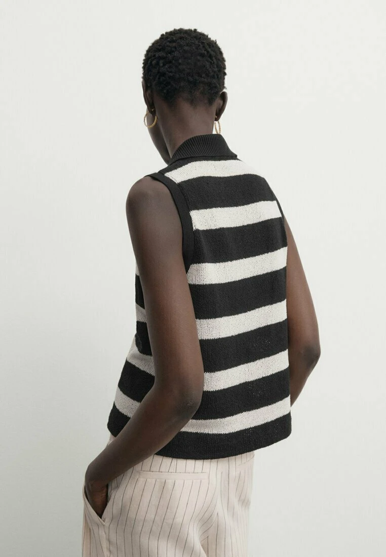 Massimo Dutti Textured Striped Sleeveless - Polo Shirt - Black 4 Massimo Dutti Textured Striped Sleeveless - Polo Shirt - Black - Image 2