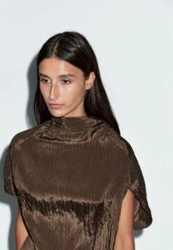 Massimo Dutti PINSTRIPE GARMENT WITH SCARF COLLAR - Blouse - Mottled Dark Brown -Massimo Dutti Shop 54f90b2c039f4c86a3db80482b6d640b