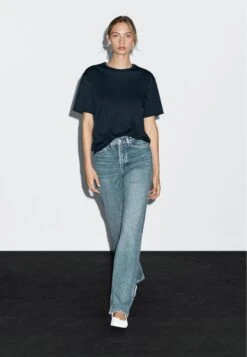 Massimo Dutti HIGH-WAIST WITH TURN-UP HEMS - Bootcut Jeans - Blue